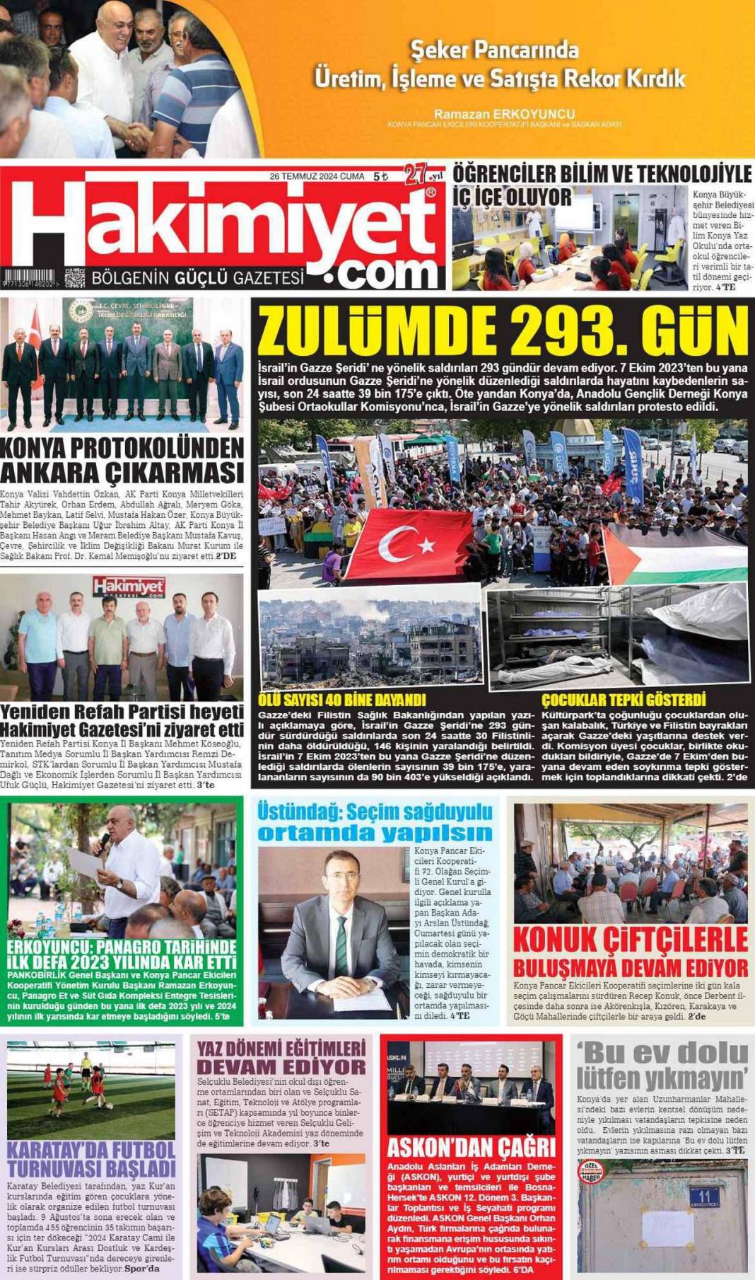 Konya'da günün gazete manşetleri (26 Temmuz 2024) 7