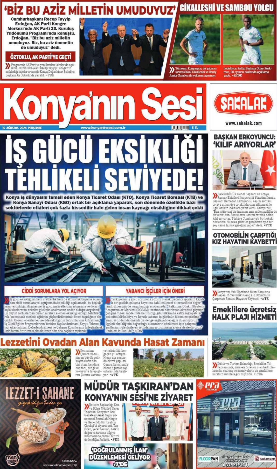 Konya'da günün gazete manşetleri (15 Ağustos 2024) 5