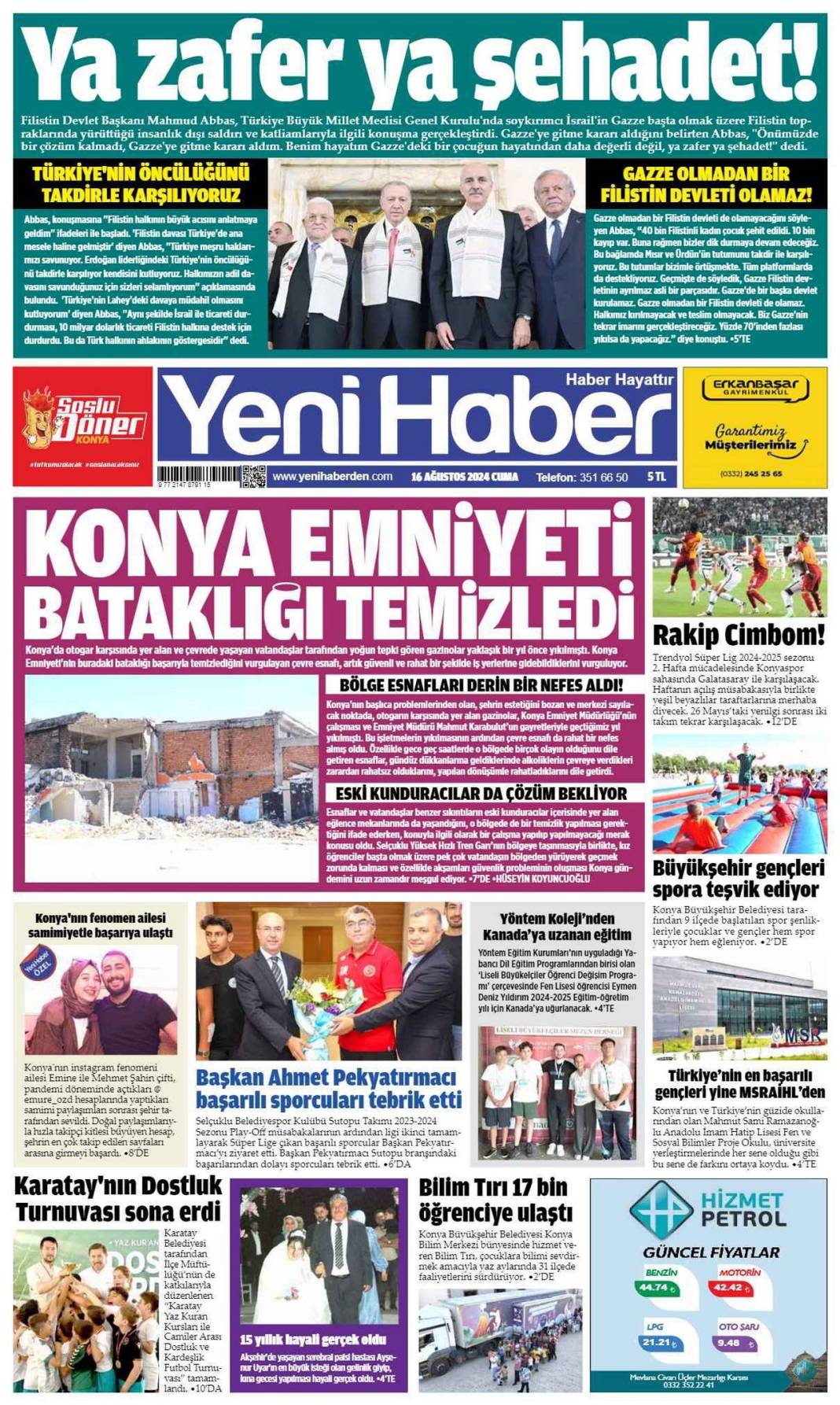 Konya'da günün gazete manşetleri (16 Ağustos 2024) 1