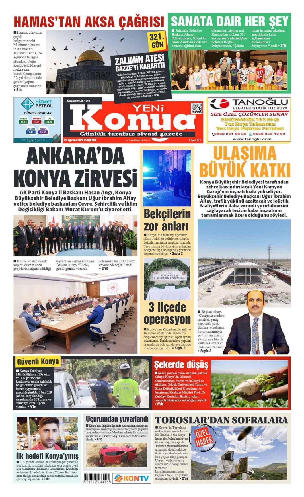 Konya'da günün gazete manşetleri (22 Ağustos 2024) 5