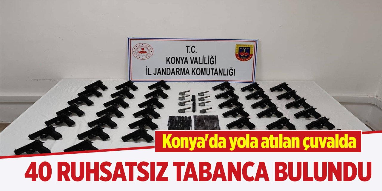 Konya'da yola atılan çuvalda 40 ruhsatsız tabanca bulundu