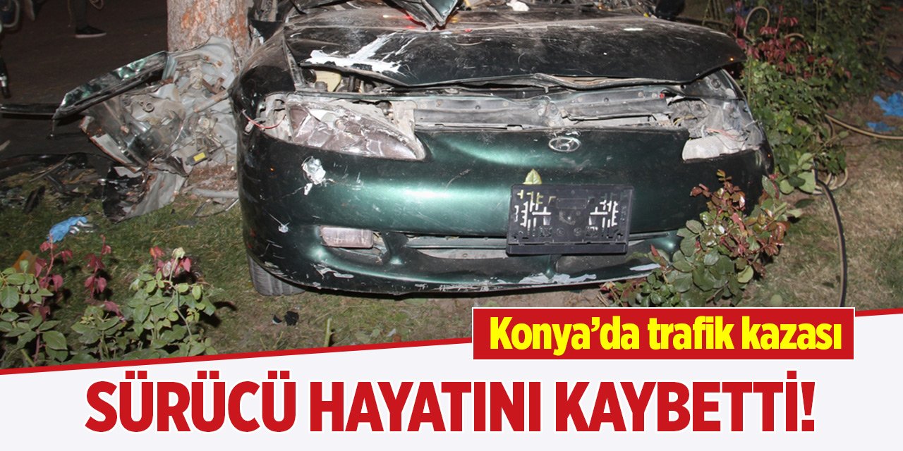 Konya'da refüjdeki ağaca çarpan otomobilin sürücüsü hayatını kaybetti