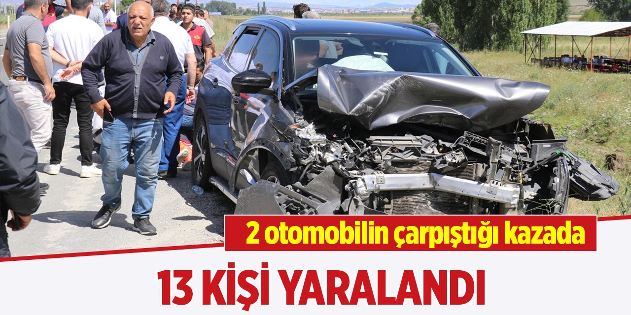 2 otomobilin çarpıştığı kazada 13 kişi yaralandı